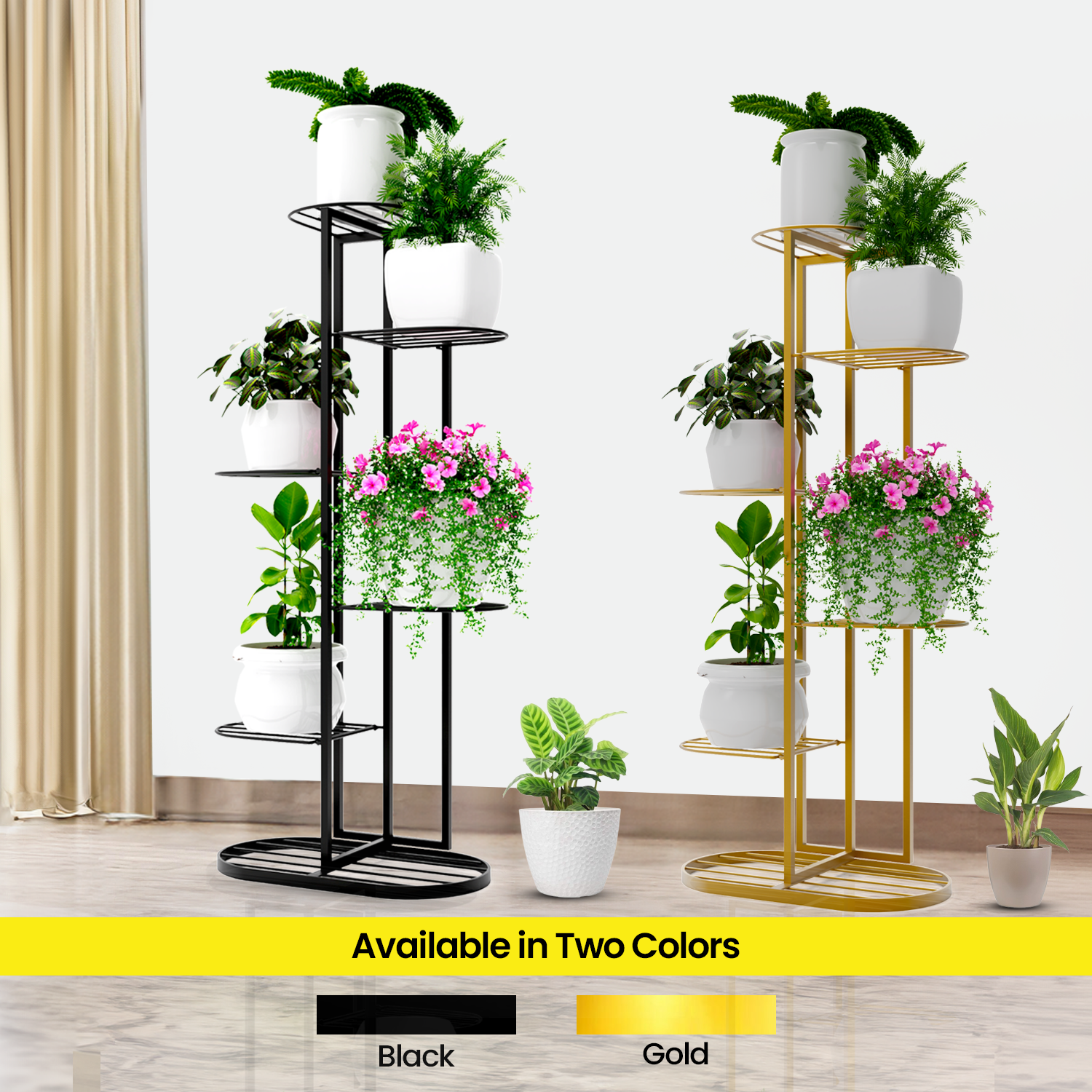 MURRANO Multi-Tiered Plant Stand for Balcony (Black) | Planter Stand for Living Room 7 Pot Holders (Easy to assemble, installation kit included)