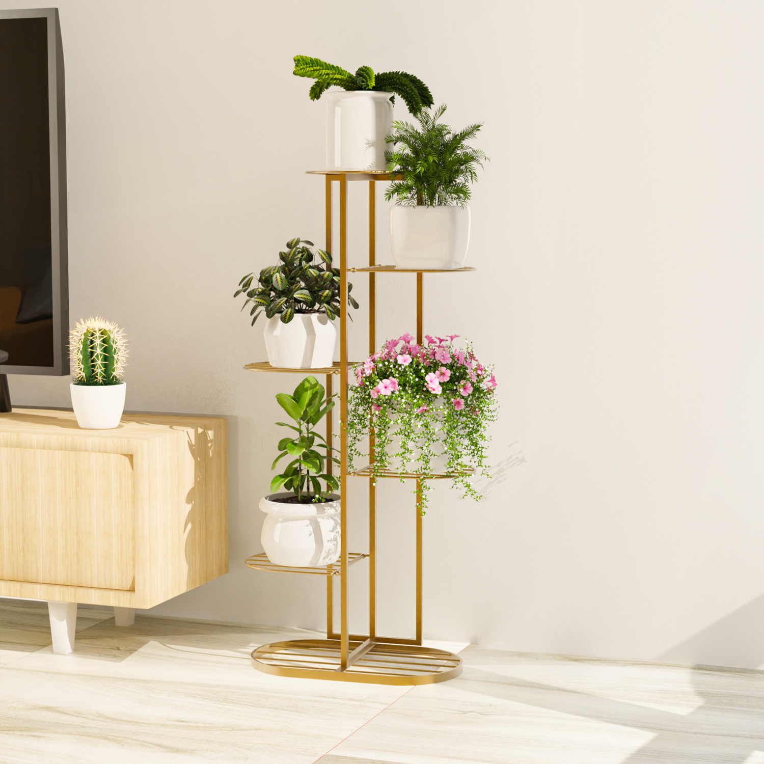 MURRANO Multi-Tiered Plant Stand for Balcony (Black) | Planter Stand for Living Room 7 Pot Holders (Easy to assemble, installation kit included)