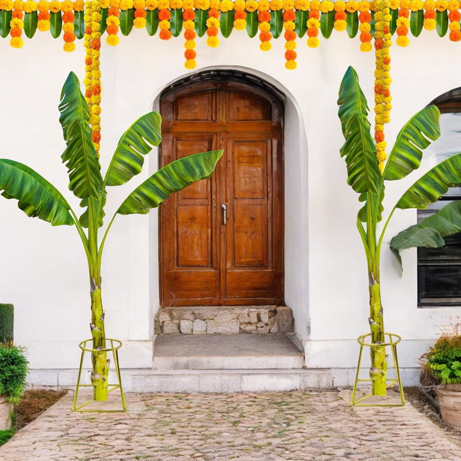 Banana Plant Holder for Pooja - Set of 2, Gold