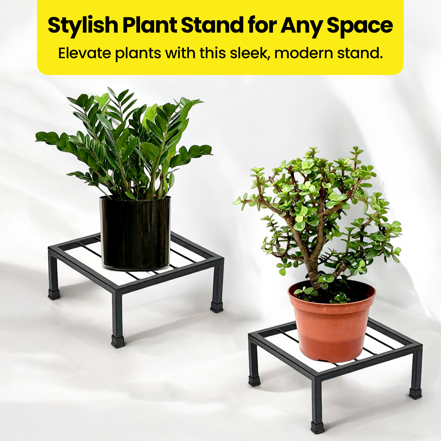 MAGNUS Thick Metal Plant Stand for Balcony (Square) | Pots Planter Stand for Indoor & Outdoor Garden (Black)
