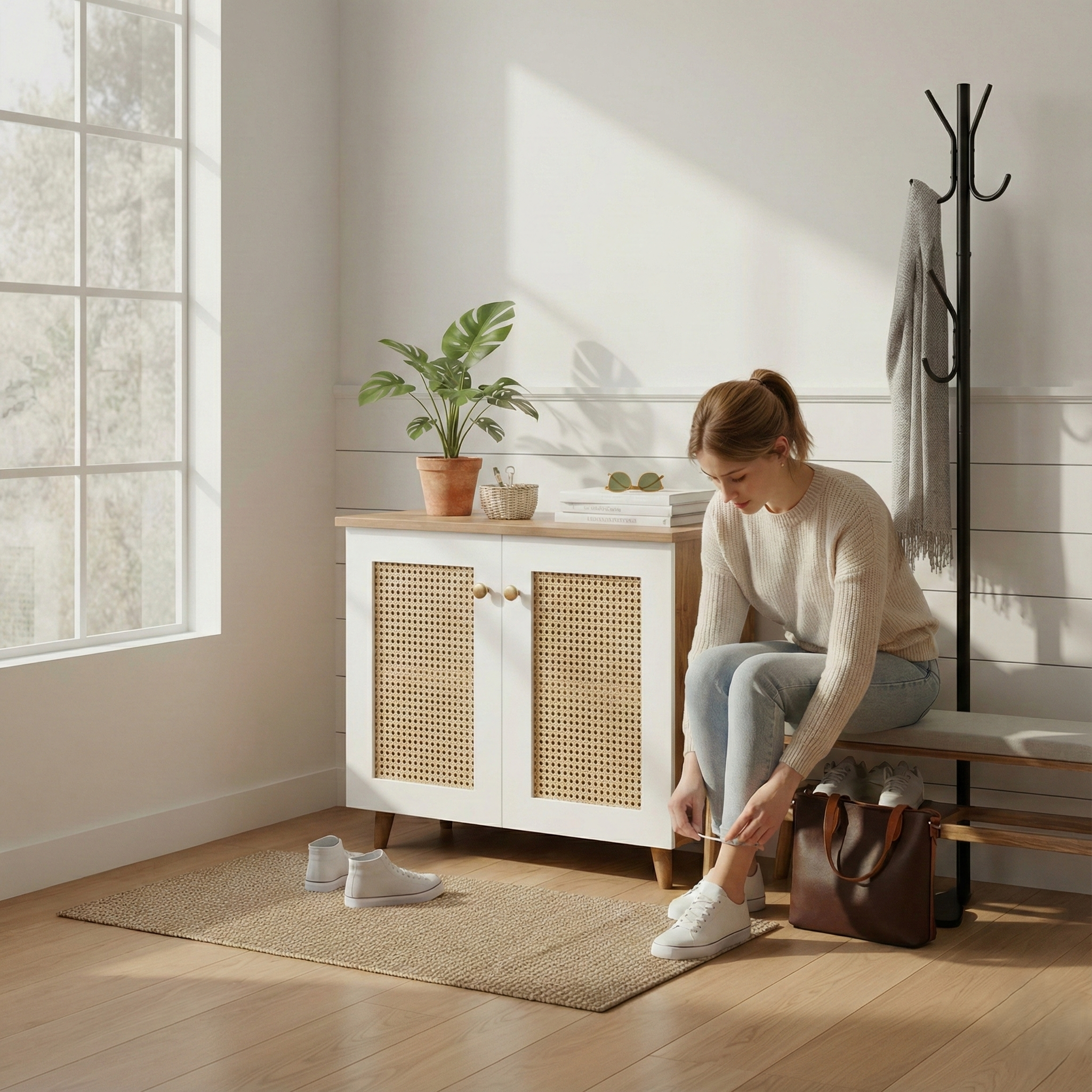ROMA Shoe Cabinet - Walnut/White