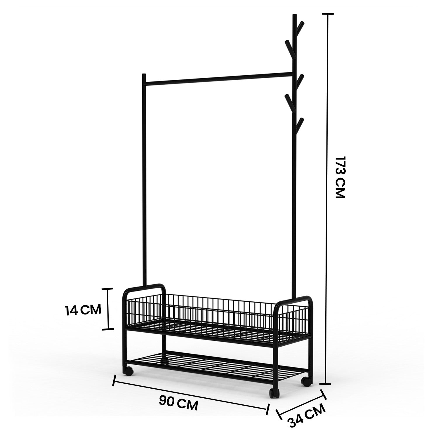 ZYRA Cloth Hanger Rail with Storage Basket
