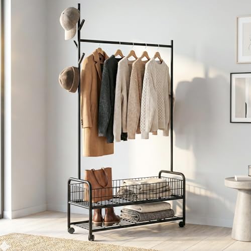 ZYRA Garment Rack with Wheels - Black #Color_Black