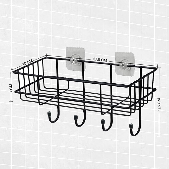 Bathroom Caddy Wall Shelf Rack with Hooks