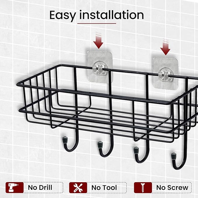 Bathroom Caddy Wall Shelf Rack with Hooks