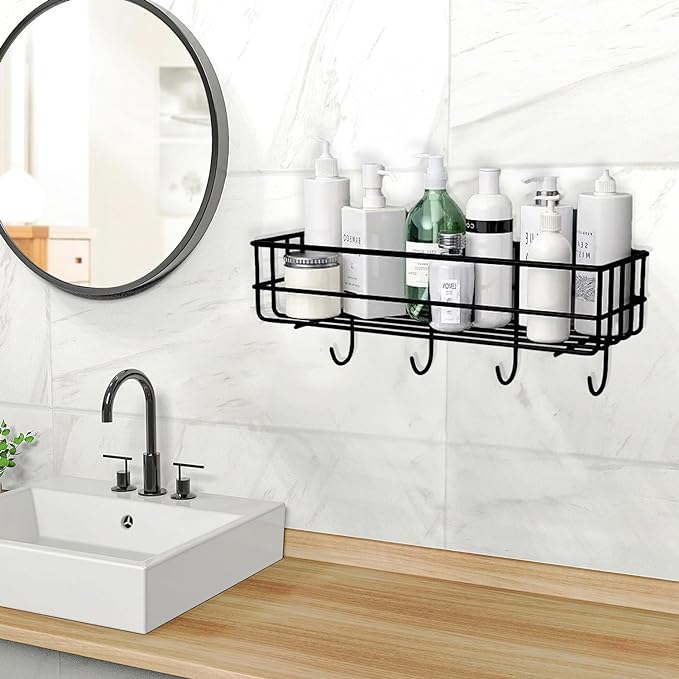 Bathroom Caddy Wall Shelf Rack with Hooks