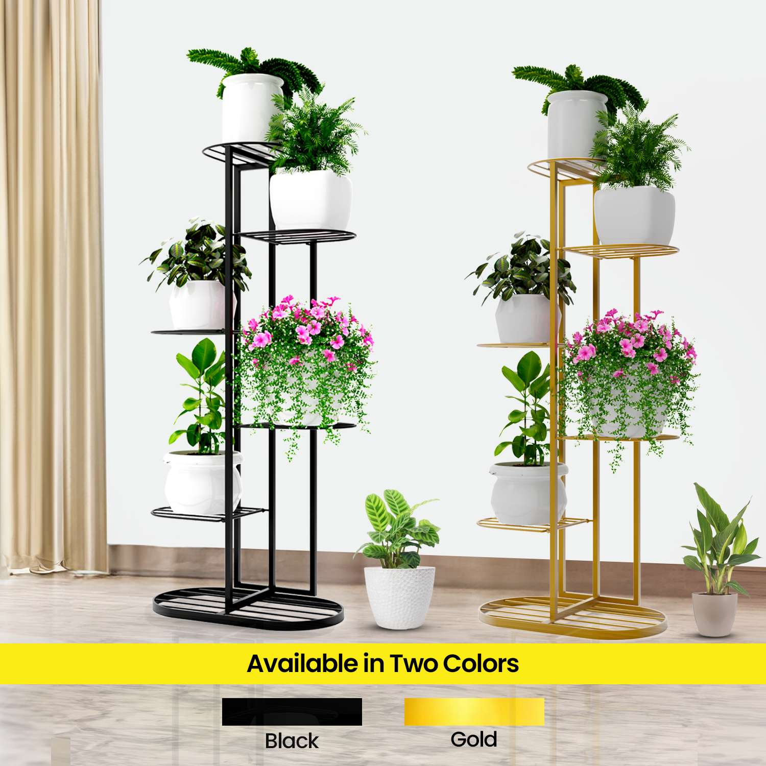 MURRANO  Multi-Tiered Plant Stand for Balcony (Black) | Planter Stand for Living Room 7 Pot Holders (Easy to assemble, installation kit included)