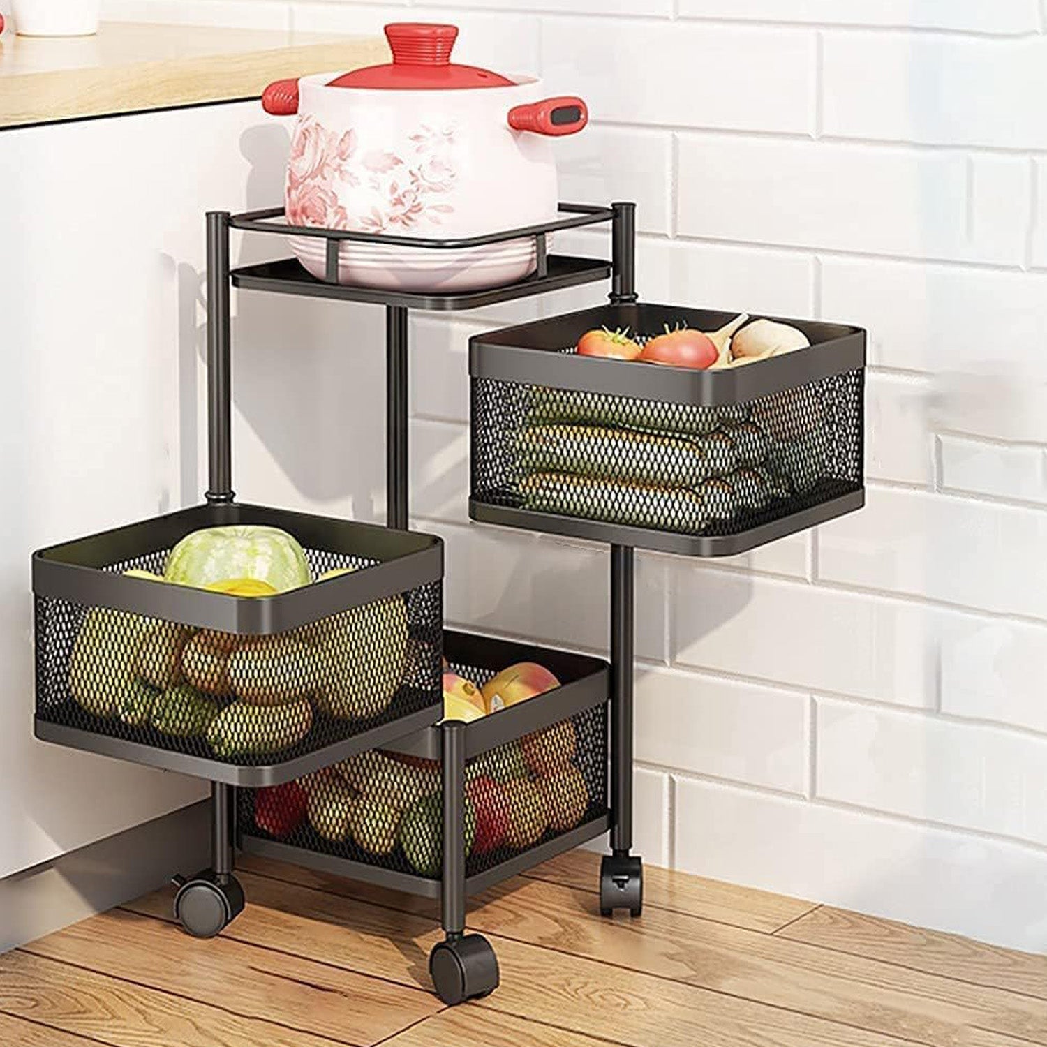 Rotating Trolley Kitchen Vegetable Storage Organizer