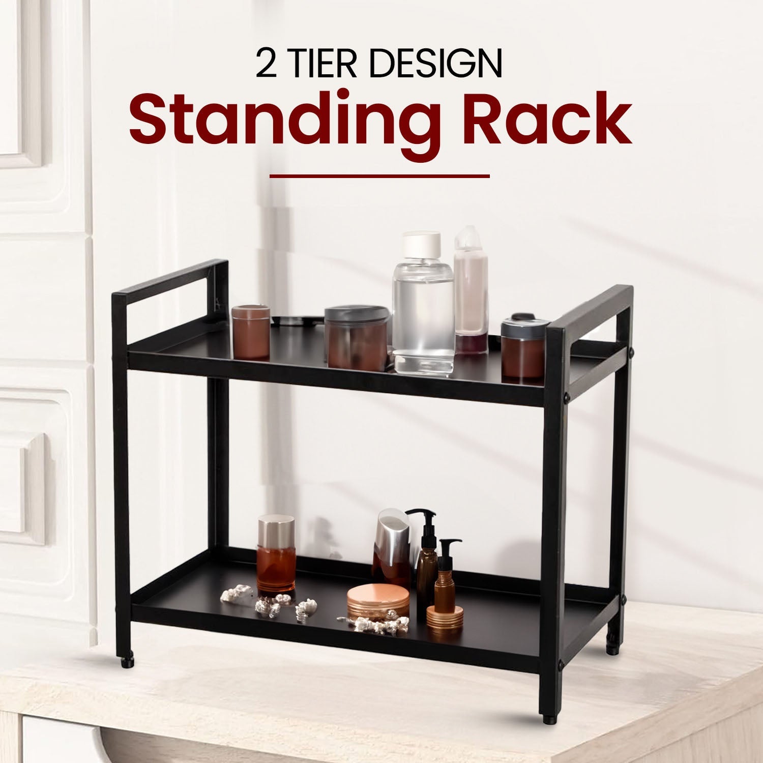 2-Tier Kitchen Countertop Shelf Rack with Metal Base