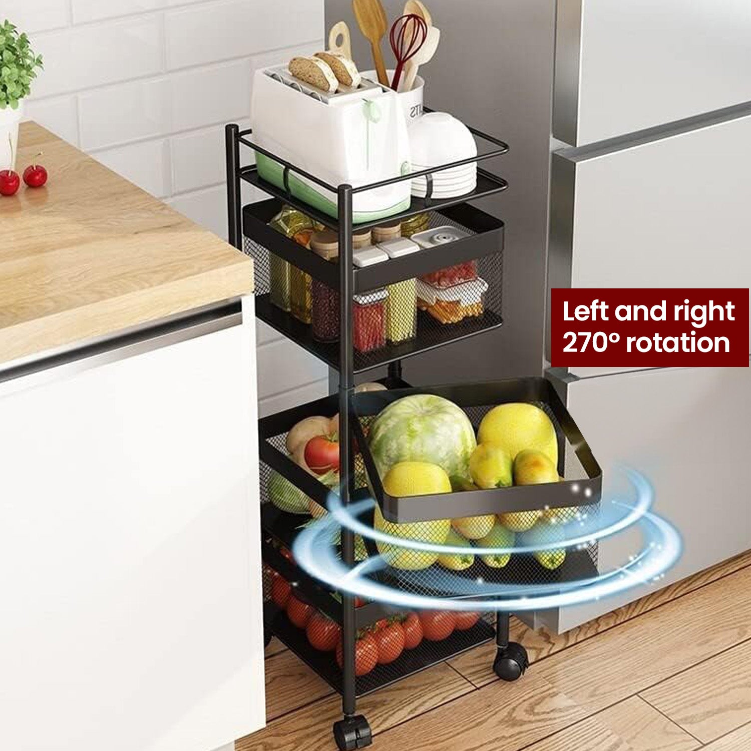 Rotating Trolley Kitchen Vegetable Storage Organizer