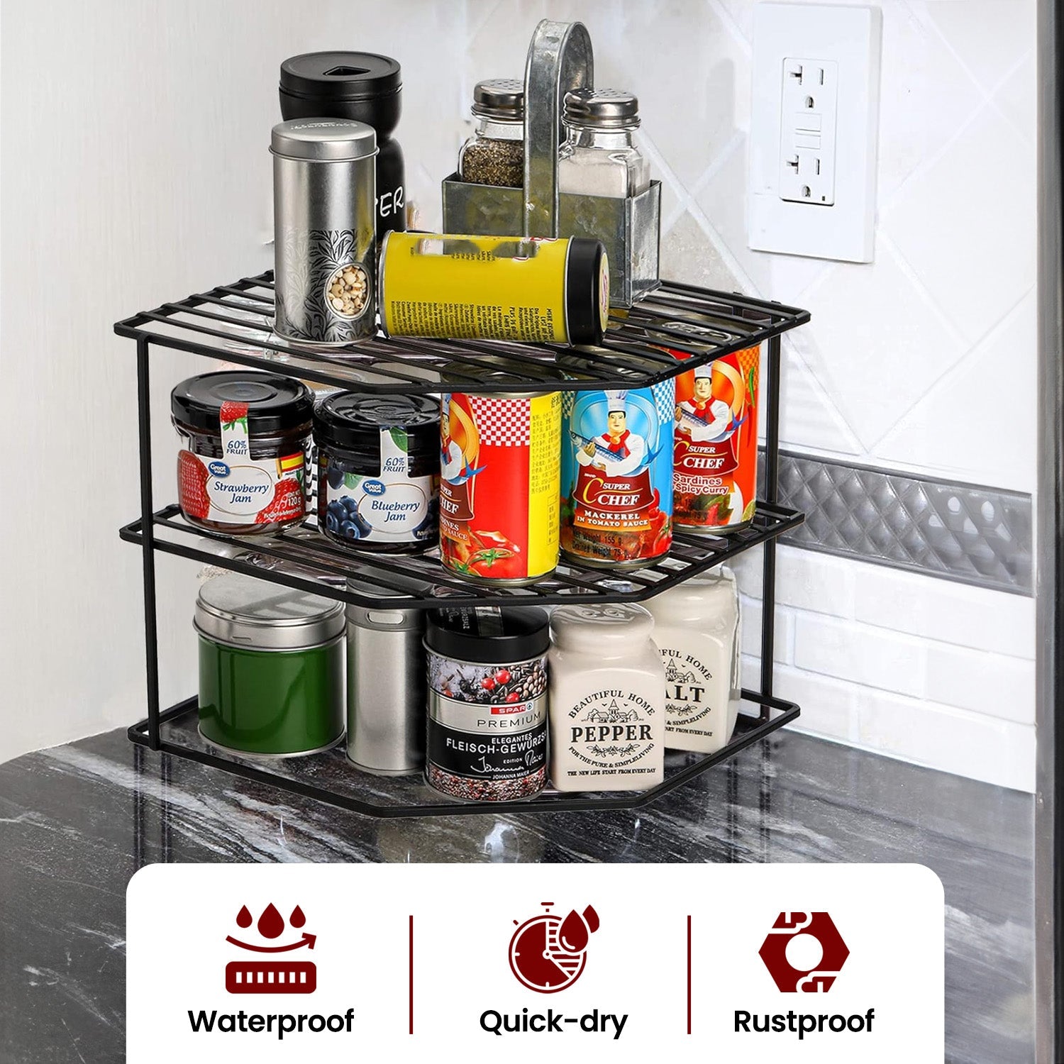 3-Tier Steel Corner Storage Rack