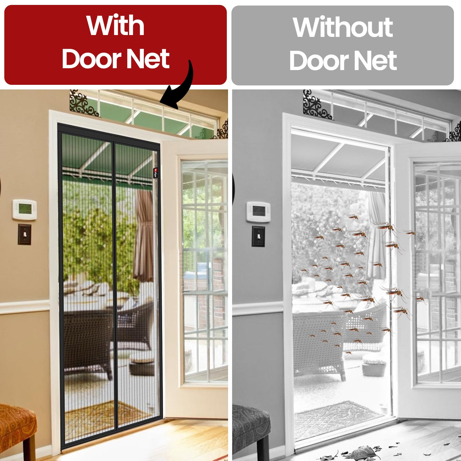 Mosquito Net for Doors, Pre-stitched Net with Magnetic Auto-close