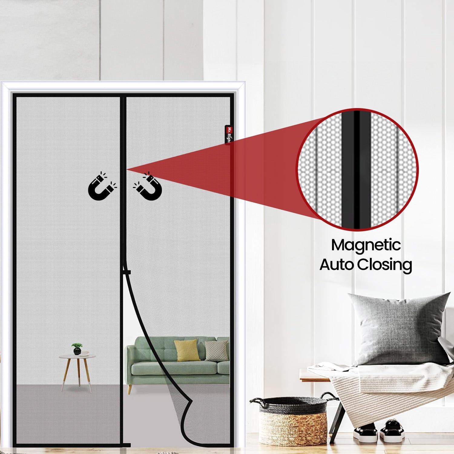 Mosquito Net for Doors, Pre-stitched Net with Magnetic Auto-close