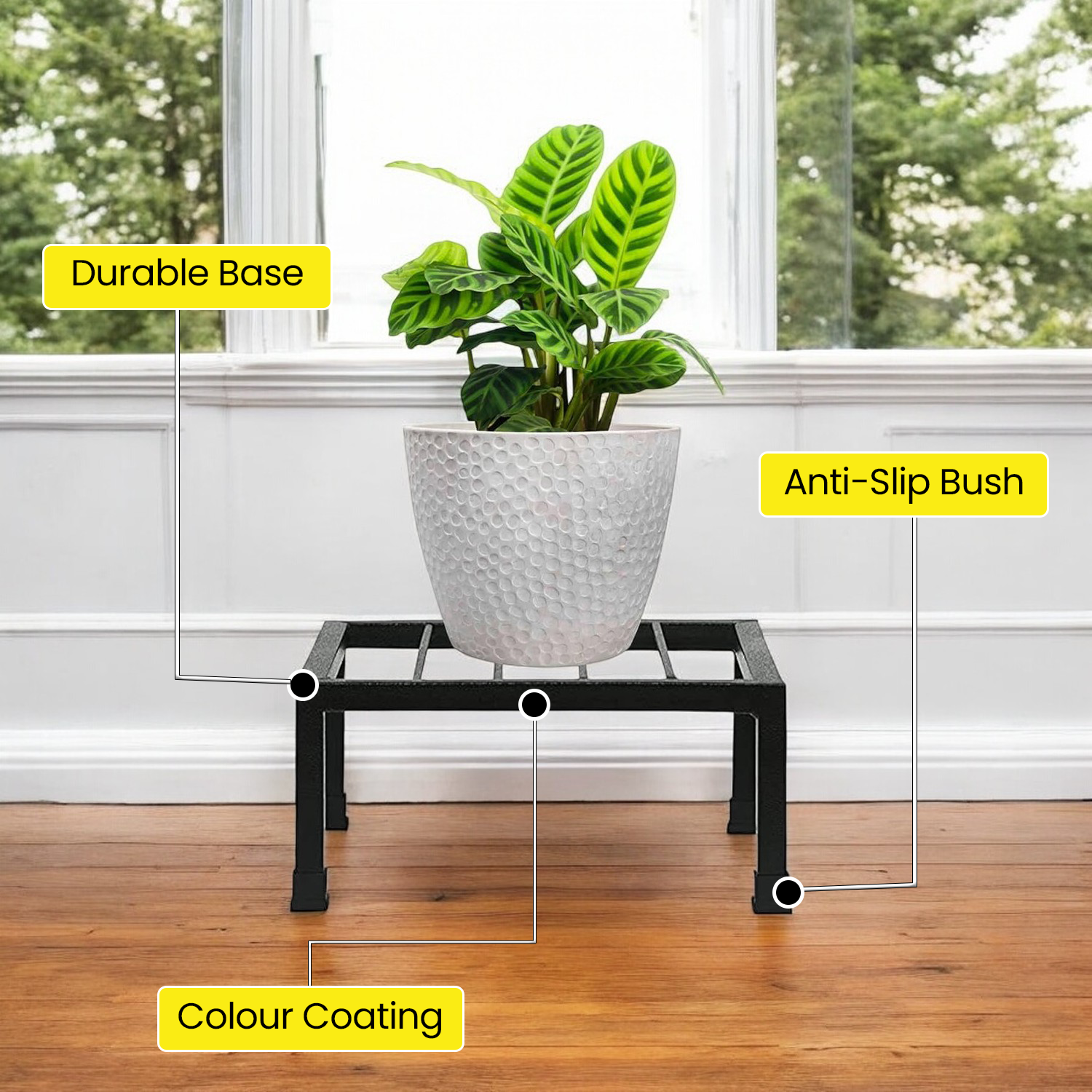 MAGNUS Thick Metal Plant Stand for Balcony (Square) | Pots Planter Stand for Indoor & Outdoor Garden (Black)