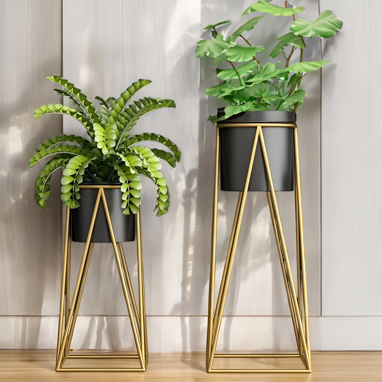 CLEO Plant Stand for Living Room | Metal Planters for Indoor Living | Planter Pots included (Set of 2 Flower Pots)