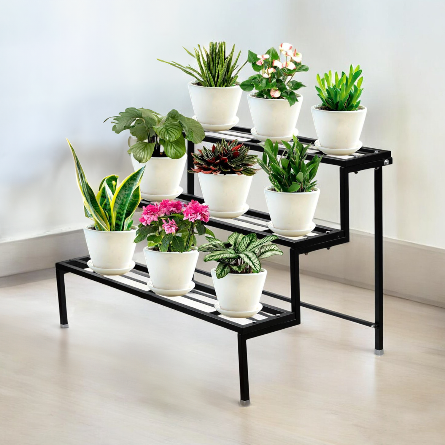 PHOENIX Plant Stand for Balcony (Black) | Planter Stand for Living Room Indoor Outdoor Planter Stand (Easy to assemble, Installation kit included)