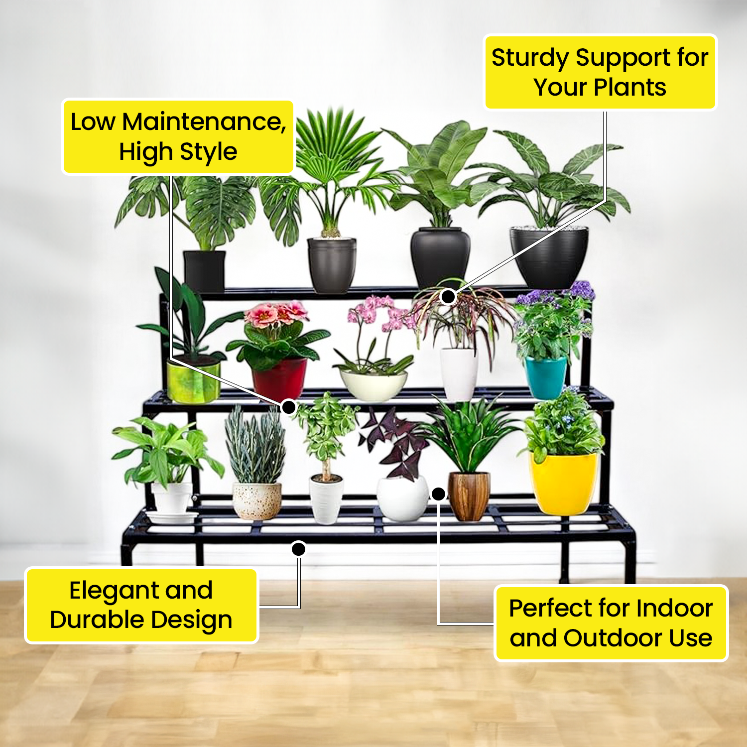 PHOENIX Plant Stand for Balcony (Black) | Planter Stand for Living Room Indoor Outdoor Planter Stand (Easy to assemble, Installation kit included)