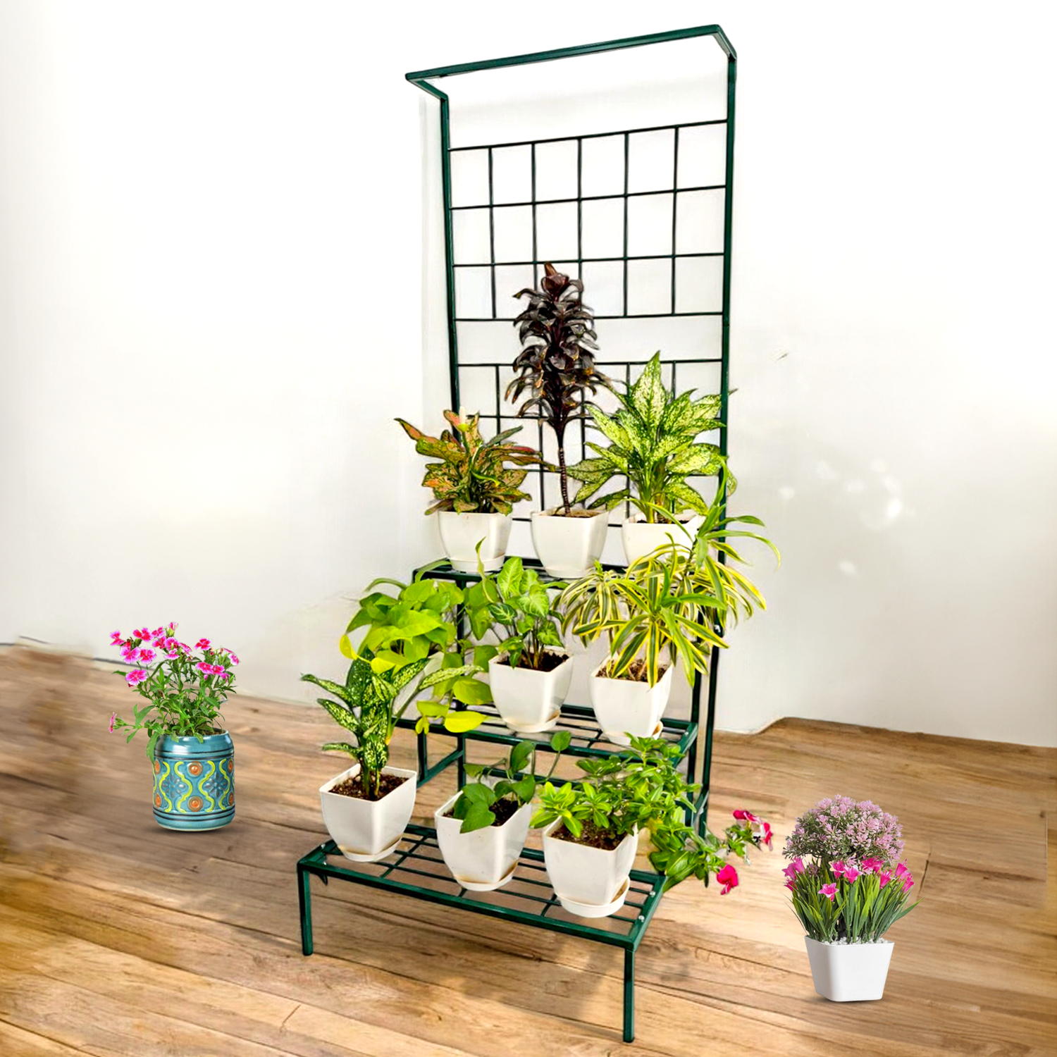 OLYMPUS Metal Plant Stand for Living Room | Planter Stand for Balcony, Multi-Tiered (Easy to assemble, Installation kit included)