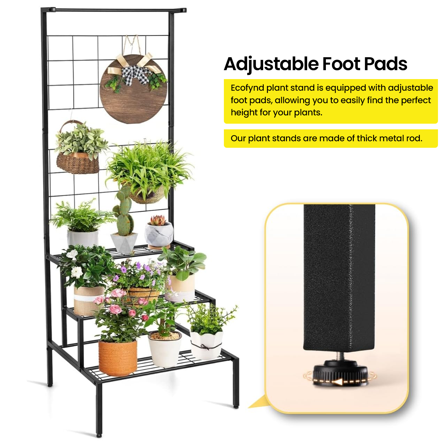 OLYMPUS Metal Plant Stand for Living Room | Planter Stand for Balcony, Multi-Tiered (Easy to assemble, Installation kit included)