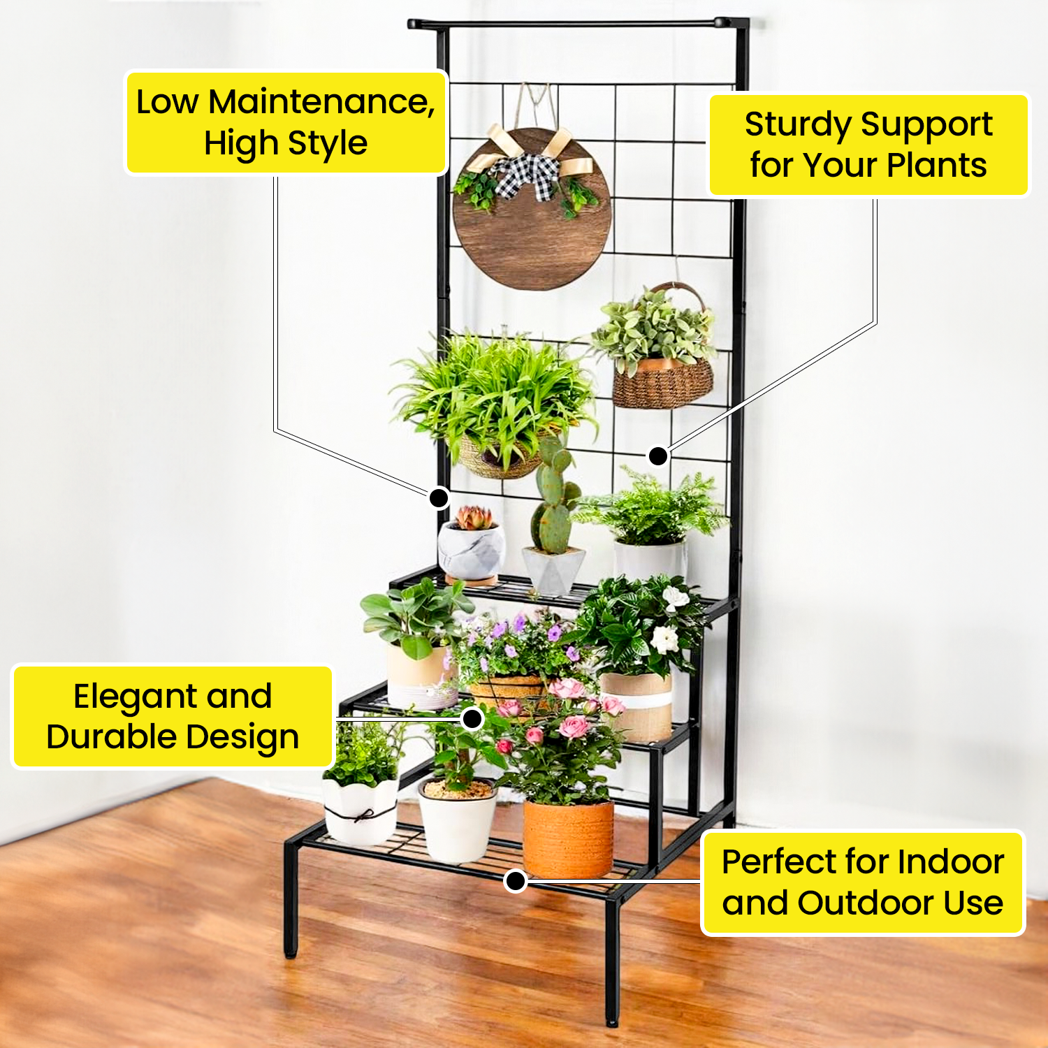 OLYMPUS Metal Plant Stand for Living Room | Planter Stand for Balcony, Multi-Tiered (Easy to assemble, Installation kit included)