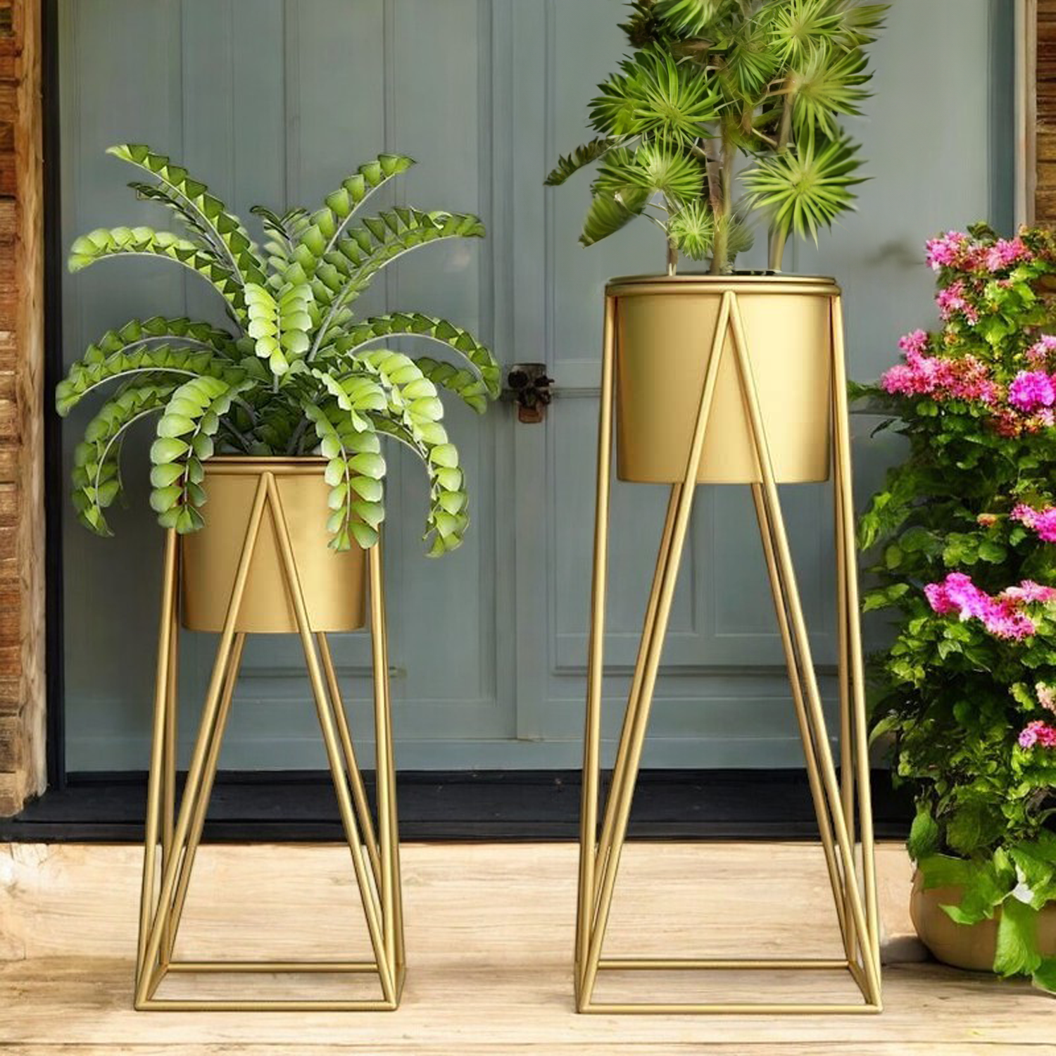 CLEO Plant Stand for Living Room | Metal Planters for Indoor Living | Planter Pots included (Set of 2 Flower Pots)