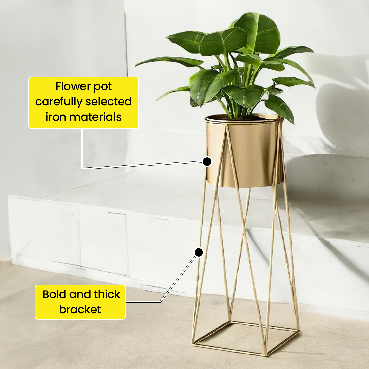 CLEO Plant Stand for Living Room | Metal Planters for Indoor Living | Planter Pots included (Set of 2 Flower Pots)