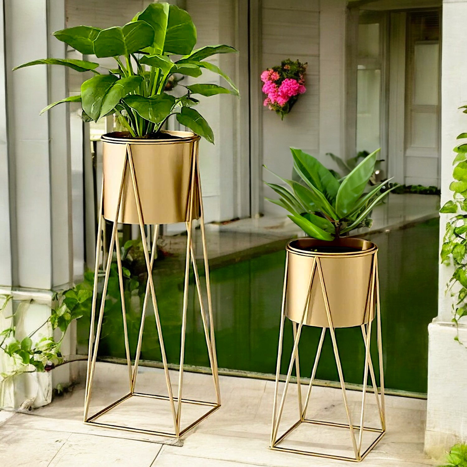 CLEO Plant Stand for Living Room | Metal Planters for Indoor Living | Planter Pots included (Set of 2 Flower Pots)